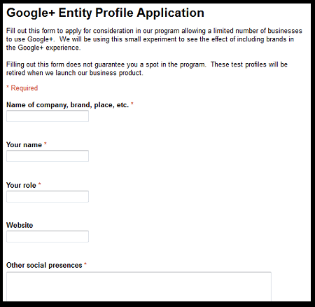 Google+ Entity Profile Application Business Google+ Entity Profile Application Business