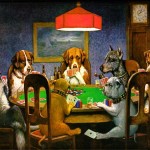 Dogs playing poker and cheatiing