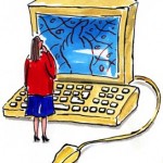 women searching Internet web
