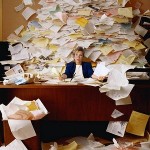 Woman with clutter