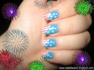 red White and Light blue fourth of july Manicures