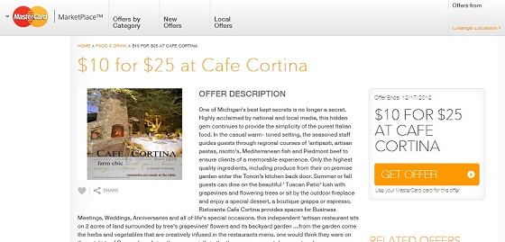 Mastercard Marketplace Cafe Cortina Mediterrain cuisine