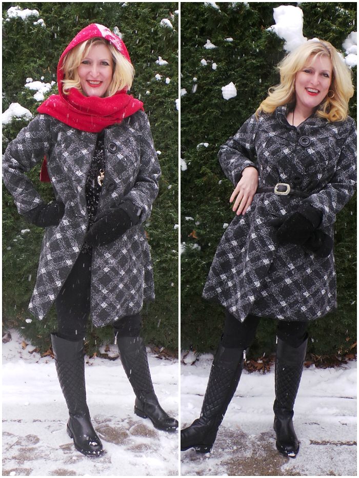 Janska Becca Plaid Coat Sherpa Mittens Hood scarf Vince Camuto Quilted Leather Boots