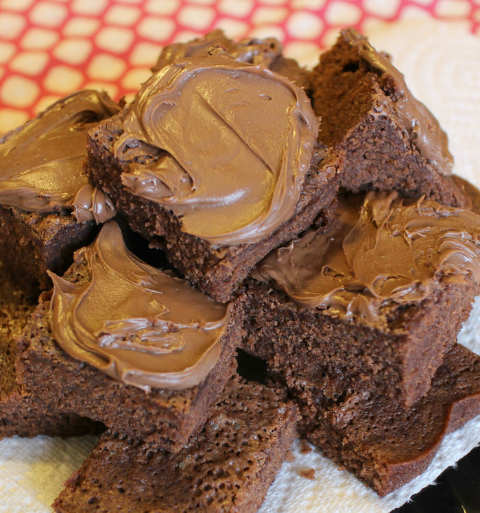 Kahlua Fudge Brownies with Salted Caramel Hazelnut Frosting
